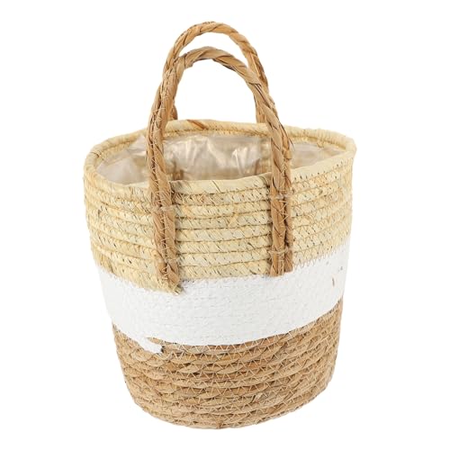 TOYANDONA Panier Tressé pour Plantes Intérieur Et Extérieur Pot De Fleurs Paille avec Poignées Décoratif pour Maison Jardin