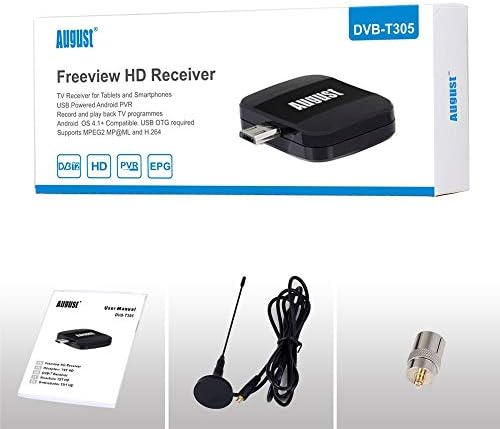 TV Tuner for Android Phones - August DVB-T305  Watch Live Freeview HD Television on Android 4.1+ Smartphones - Micro USB for Samsung/HTC/Huawei/Sony