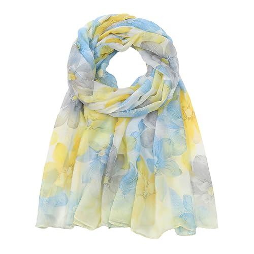 vimate yellow floral scarf-ladies fashion lightweight thin printed scarfs headscarf beach shawl scarves for women spring fall winter (US-Style 40)