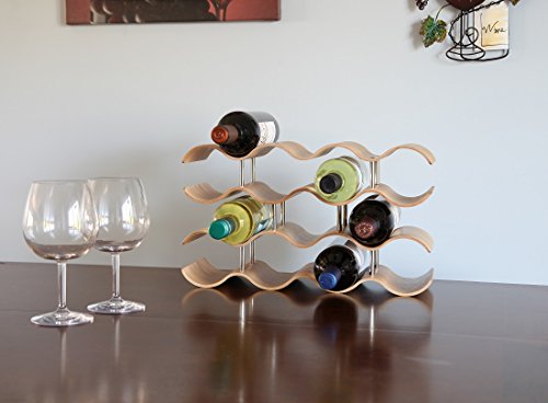 Lily's Home Countertop Wave Wine Rack, Wood, Elegant And Modern, Table Top Wine Storage (Oak, 14 Bottles) #TOP1