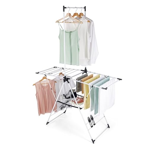 EASYmaxx Stendibiancheria pieghevole 1800 | Stendibiancheria ad ali – salvaspazio ed estensibile | Asciugatrice pieghevole con lunghezza di 18 m | Asciugatrice ad ali – ideale anche come appendiabiti