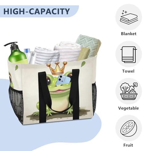 Nander Cute Frog King Foldable Tote Bag Waterproof Sandproof Women Beach Bag Handbag Gym Bag Travel Shopping Bag4