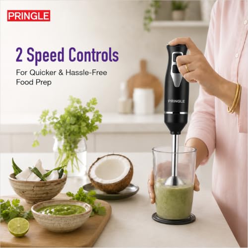 Image of Pringle MasterBlend 2-in-1 Hand Blender & Chopper | 400W Powerful DC Motor | Stainless Steel Rust-Free Detachable Arm | 2-Speed | PentaFlow Tech | Click-Fit Lock | 1-Yr Warranty | Silver & Black