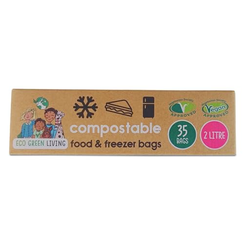 Eco Green Living   Bolsas de plástico para almacenamiento de alimentos, 2 litros, con espacio para etiquetado, 140 bolsas