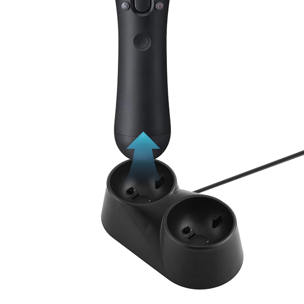 Tiiyee Estación de Carga PS4 VR,Cargador Controlador PS4 Estacións Acoplamiento Dual Gamepad Base Realidad Virtual Mover Simultáneamente para Play Station4 VR Soporte Doble Controladores Remotos