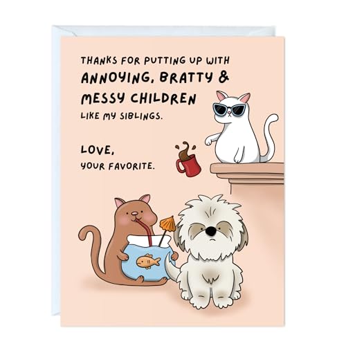 Funny Mom and Dad Card for Mother Father, Him Her, Wife Husband, Grandma Grandpa, Stepmom Stepfather - Sarcastic Greeting Card for Birthday Appreciation Thank You and Just Because, Blank Inside (Like My Siblings)