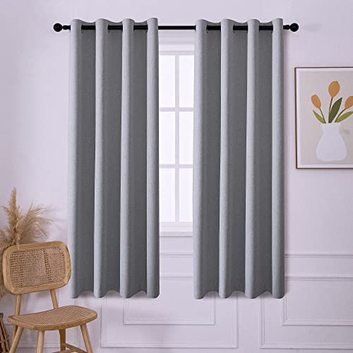 INLINAS Linen-Style Blackout Curtains - 100% Light Blocking, Noise Reducing and Thermal Insulating Grommet Top Triple-Layered Panels for Bedroom and Living Room, Set of 2, Dark Grey, 52 x 72 Inch