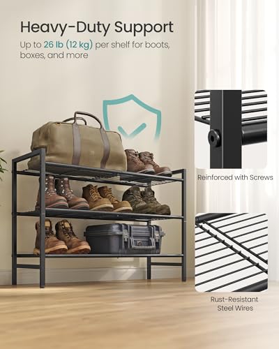 Image of SONGMICS Metal Shoe Rack, Free Standing Shoe Organizer for Entryway Closet Garage Small Spaces, Heavy-Duty Slim Steel Storage Shelf, 3-Tier, Fits 12-16 Pairs, Black ULMR043BP01