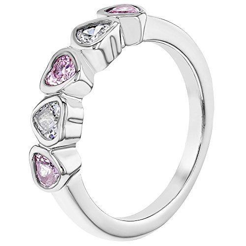 Rhodium Plated Pink And Clear Cubic Zirconia Heart Princess Rings For Babies And Toddlers Size 2 - Adorable Heart Jewelry Ideal For Babies And Little Girls #TOP1