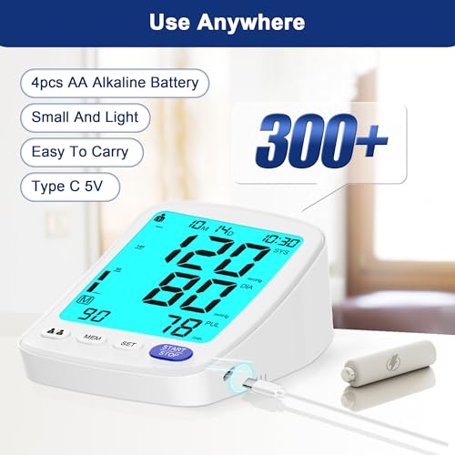 Image of Automatic Upper Arm Blood Pressure Monitor, 2 Users 90 Memory Sets Blood Pressure Machine, Irregular Hearbeat & Pulse Readings BP Monitor with Type-C 5V Cable