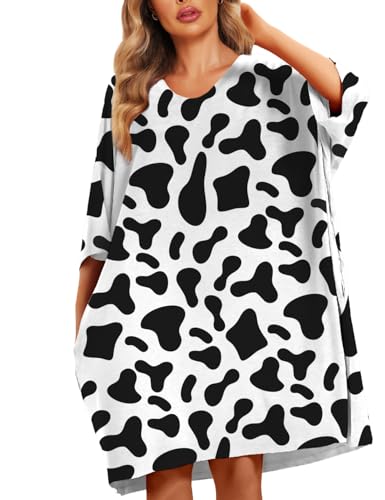 Image of KFUBUO Plus Size Nightgowns for Women Oversized Sleep Tshirts Dress Short Sleeves Sleepwear With Pocket Fit S-5XL