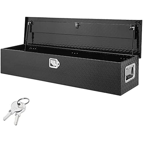VEVOR Heavy Duty Aluminum Truck Bed Tool Box, Diamond Plate Tool Box with Side Handle and Lock Keys, Storage Tool Box Chest Box Organizer for Pickup, Truck Bed, RV, Trailer, 48"x15"x15", Black
