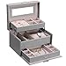 BEWISHOME Jewelry Box Jewelry Boxes for Women Girls Jewelry Organizer Box with Lock Mirror, Pu Leather Travel Jewelry Case for Earring Ring Bracelet, Gifts for Women Grey, SSH77H