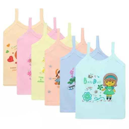 Cotton Camisole for Girls, Baniyan Shameez for Kids, Slip Innerwear Vest Printed Baby Summer Cloths Sando Ganji(Pack of 6) M06 discount deal