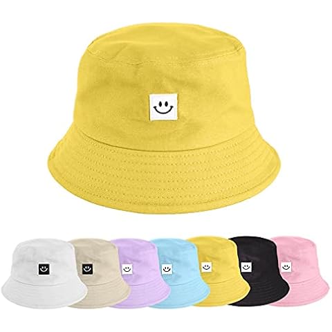 CMTOP Summer Travel Bucket Beach Sun Hat Packable Fisherman Hats Summer Cap Outdoor Cap Hat Fisherman Hat Smile Face Sunbonnet Bucket Hat Hip Pop Casual Fedoras Outdoor Beach Cap for Women Men Yellow Cover