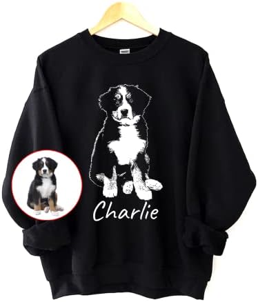 FAMIHEART Custom Dog Sweatshirt with Dog Photo and Name, Personalized Dog Portrait Shirt, Dog Sweatshirt for Women, Custom Dog Shirt, Customized Dog Gifts, Dog Mom Sweatshirt, Dog Mom Gifts