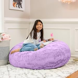 Purple Color 4 Foot Faux Fur Big Bean Bag Chair, Size: 48" L X 48" W X 16" H | Incredibly Soft Removable and Machine-Washable Cover with Childproof Zipper Lock Purple Color 4 Foot Faux Fur Big Bean Bag Chair Size 48 L X 48 W X 16 H Incredibly Soft Removable and Machine Washable Cover with Childproof Zipper Lock