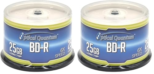 Optical Quantum OQBDR06LT-50 6X 25 GB BD-R Single Layer Blu-Ray Recordable Blank Media Logo Top, 50-Disc Spindle (Pack of 2)