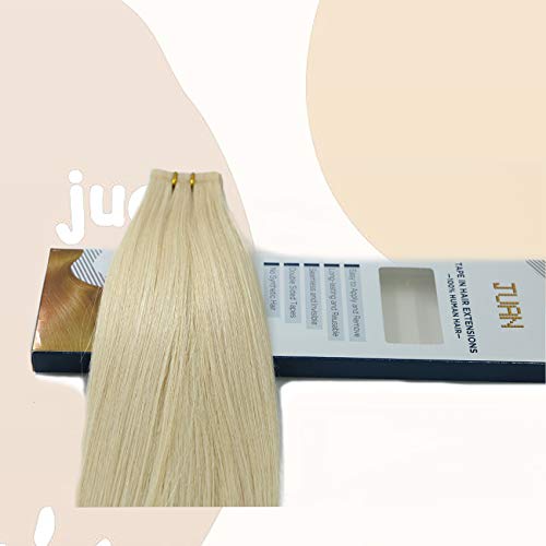Invisible Seamless Skin Weft, Rooted Tape In Human Hair Extensions, Adhesive Glue Natural Silk Straight #60 Platinum Blonde 18Inch 40G 20Pcs Remy Human Hair Extensions. #TOP6