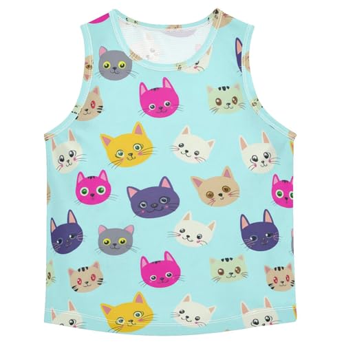 J JOYSAY Cartoon Cat Head Boys Tank Top Sleeveless Muscle Shirts Quick Dry Kids T-Shirts 3-15T