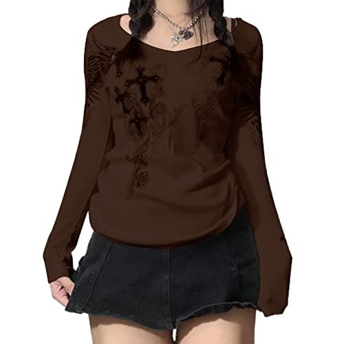 Image of Grunge Clothes for Women Y2K Tops Long Sleeve Fairy Grunge Aesthetic Shirts Teen Girls Vintage Graphic Tees Fall