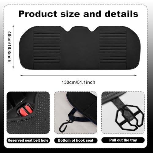 Universelle Sitzkissen Auto, Atmungsaktiv Sitzschoner für Rücksitz aus Leder & Baumwolle, Car Sitzkissen Leicht zu Reinigen, Rutschfest Sitzauflage Auto für Ganzjahreskomfort (Schwarz, 130x48cm)