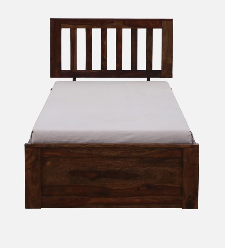 Image of Solid Sheesham Wood Wave Single Bed with Box Storage | Wooden Single Bed Cot Palang Furniture for Bedroom Living Room Home and Hotel (Provincial Teak Finish)