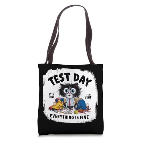 Test Day Funny Stressed Cat Teacher Student Kids Testing Day Tote Bag