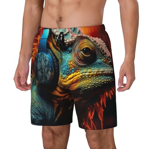 Chameleon Listen Music Print Men Stylish Functionality Swim Trunks Breathable Beach Shorts Surfing Gym Fishing2