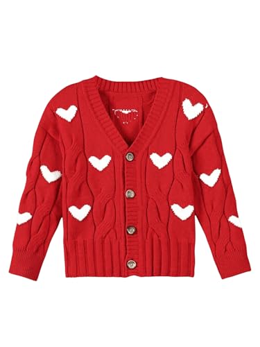 SOLY HUX Toddler Girl's Heart Knit Cardigan Long Sleeve Button Down Sweater Coat Fall Clothes