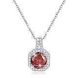 Fashion Jewelry Necklace, Solitaire Sterling Silver Necklace Jewelry Cubic Zirconia CZ Necklace Halo Pendant Simulated Garnet January Birthstone