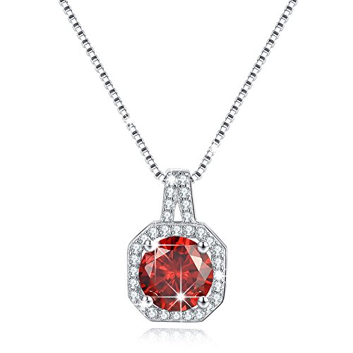 BSTONE Sterling Silver Necklace Cubic Zircon Necklace Halo Pendant Simulated Garnet January Birthstone Birthday Gifts for Women mother's day gifts best gift for mother's day mother's day jewelry gift