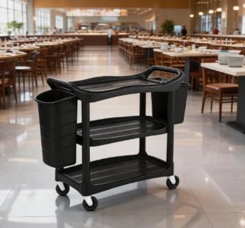 3-Tier Plastic Serving Cart, Commercial Restaurant Food Delivery & Dish Collection Trolley(I)