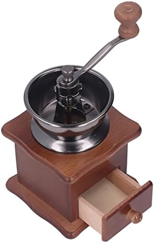 Jenivaint Hand Coffee Mill Grinder Manual Coffee Grinder with Beech Wood Base and Stainless Steel Parts Adjustable Thickness Retro Mill for Grounds At Home Office