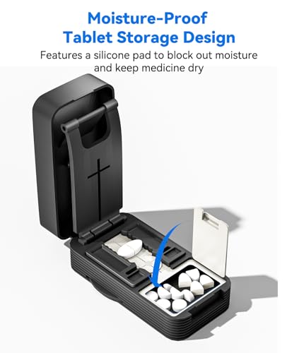 Image of Pill Cutter Splitter for Small and Tiny Pills - Professional 1 /2 1 /4 Pill Splitter with Adjustable Centering Slot, Accurately Cut Multiple Tablets with Safety Blades & Silicone Storage Box (Black)