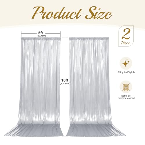 10x10ft Silver Sequin Backdrop Curtain for Parties Glitter Photo Backdrop Wrinkle Free Polyester Drapes Shimmer Back Drop for Wedding Birthday Baby Shower Photography Shiny Background 2 Panels 5x10ft by Suppromo - Used condition - Image 6