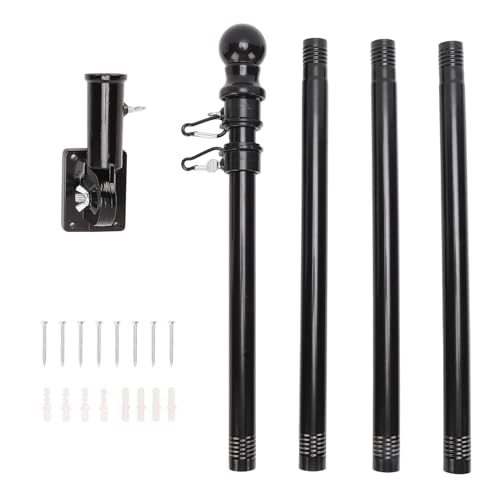 Oreilet Wall Mounted Flagpole Kit, Stainless Steel Flag Pole Adjustable Multi Position Bracket Holder with Base and Anti Wrap Spinning Ring, for Outside House, Porch