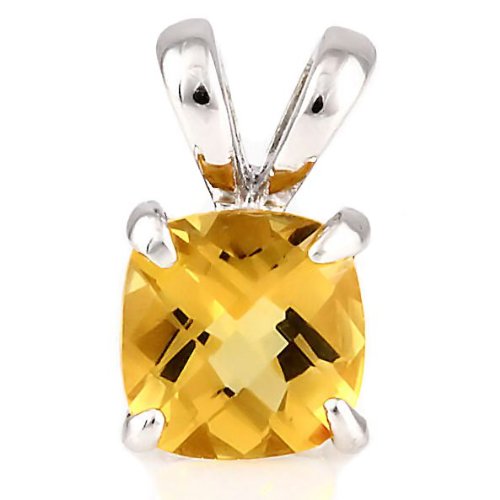 1000 JewelsSolstice: 3.25ct Cushion-cut Simulated Citrine Solitaire Pendant 925 Sterling Silver, 0016
