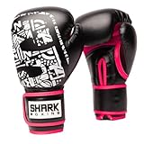 SHARK BOXING Guantes Boxeo Hombre, Mujer, Unisex SKF 3.0 | 14oz, 12oz, 10oz, 16oz | Guantes Muay Thai, Kick Boxing, Boxeo (Negro-Rosa, 10oz)
