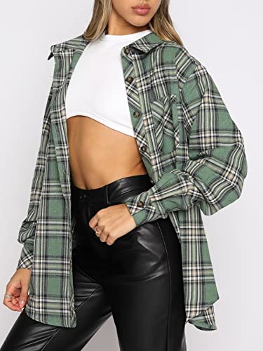 Image of Lacozy Womens Buffalo Plaid Flannel Shirt Long Sleeve Collar Button Down Blouses Tops