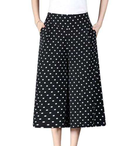 chouyatou Women's Cute Floral Printed Elastic Waist Wide Leg Capris Dressy Casual Flowy Culottes with Pockets2