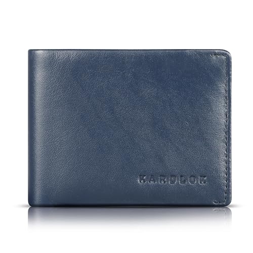 Genuine Leather Bifold Wallet for Men, Navy Blue, RFID Blocking, Multiple Credit Card Slots (Blue)