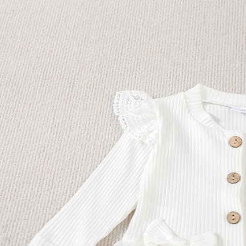 Spring Outfits Girls Knit Pullover Top Ruffle Long Sleeve T Shirts with Bowknot Full Length Legging Pants Set4