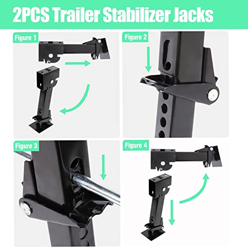 2Pcs Trailer Stabilizer Jacks Swing Down Jack 7" Drop Leg Trailer 18" With Adjustment Jack Rod Handle And Mounting Screws For Rv, Camper And Travel Trailer (12" To 18") #TOP4