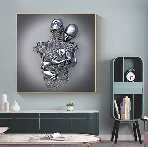 Zmured 3D Wall Art Decor Artwork Figure Statue Modern Art Canvas Painting,Large Wall Art For Bathroom Bedroom Decoration (Hold Gray Heart) #TOP3