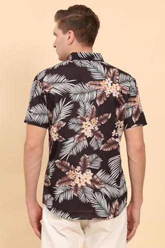 Image of Mens Printed Casual Shirts Short Sleeves Button Down Tropical Shirts (MS1 Black L)