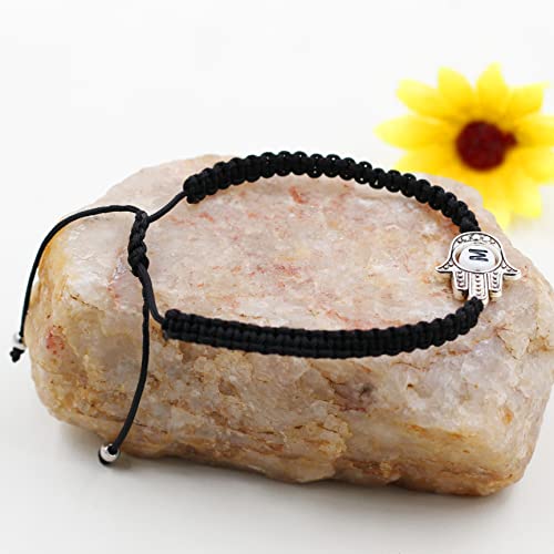 Image of Uloveido Customized A to Z 26 Letters Hand of Fatima Bracelet - Fatima Hamsa Hand Evil Eye Protection Bracelet Lucky Charm Adjustable Braided Black String