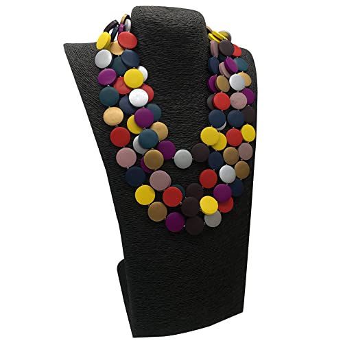 Statement Multicolor Wood Bead Chunky Layered Necklace For Women Multi Layer Color Wooden Beaded Bib Long Strand African Necklace For Women Fashion Jewelry Costume (Multicolor)4