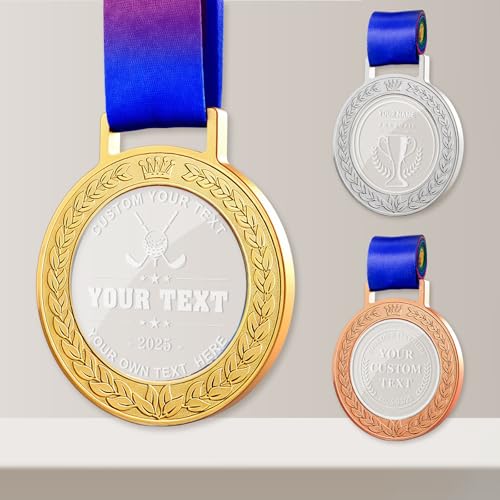 ubjva Custom Medals Personalized Crystal Medals for Awards with Neck Ribbon Gold Silver Bronze for Sports Games Competitions Party Favors