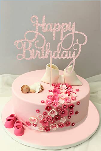Ahaoray Happy Birthday Cake Topper - Rose Gold Glitter Happy Birthday Cake Bunting Decor - Birthday Party Cake Decoration Supplies, For Photo Booth Props #TOP1